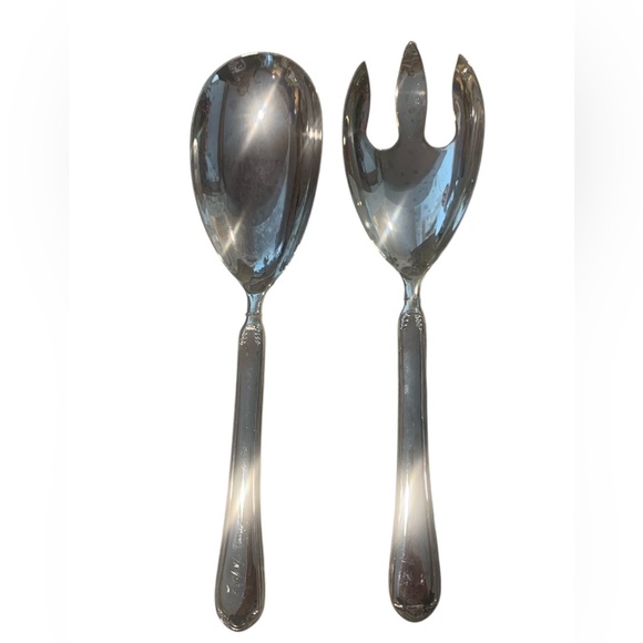 Regal Silver Hong Kong Silver Plated Serving Set Salad 2 Pc Shiny Spoon & Fork - Picture 2 of 14